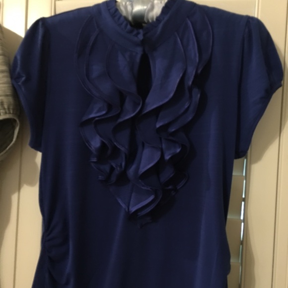 Heart Soul blue Keyhole Ruffle Front Bodycon Blouse Top Size XL - Picture 10 of 16